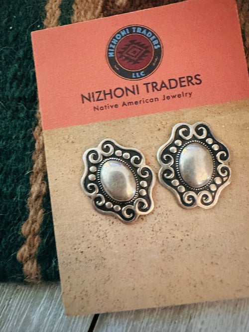 Old Pawn Navajo Sterling Silver Concho Post Earrings
