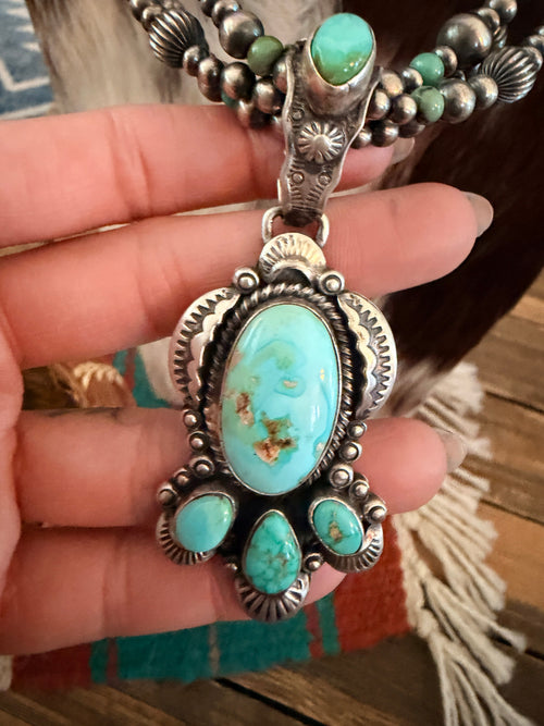 Handcrafted Sonoran Mountain Turquoise & Sterling Silver Beaded Necklace by Gilbert Tom
