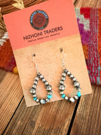 Handcrafted Turquoise & Sterling Silver Pearl Beaded Dangle Hoop Earrings