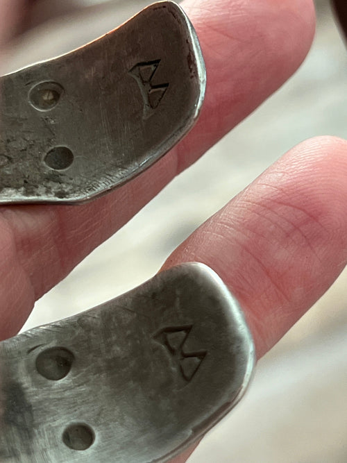 Hand Forged Old Pawn Sterling Silver & Turquoise Ingot Cuff Bracelets by Santa Fe Artist, Buffalo: The Twins