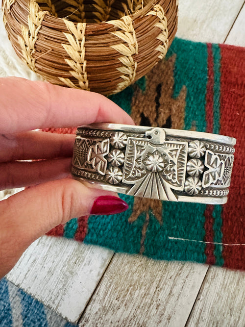 Handcrafted Old Pawn Sterling Silver Thunderbird Cuff Bracelet
