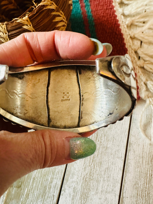 Old Pawn Sterling Silver & Turquoise Cluster Cuff Bracelet /