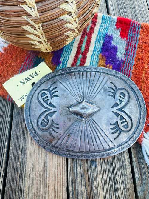 Handcrafted Vintage Old Pawn Sterling Silver Belt Buckle