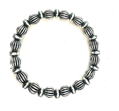 Handcrafted 8mm Sterling Silver Beaded Stretch Bracelet
