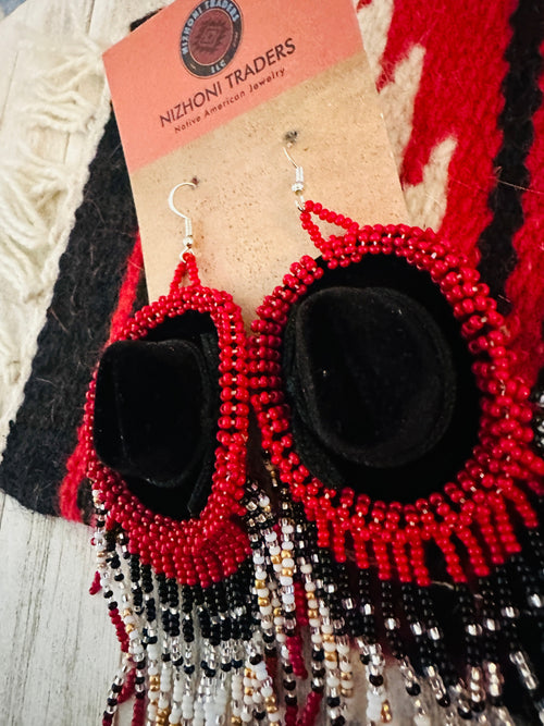 Navajo Beaded Cowboy Hat Dangle Earrings