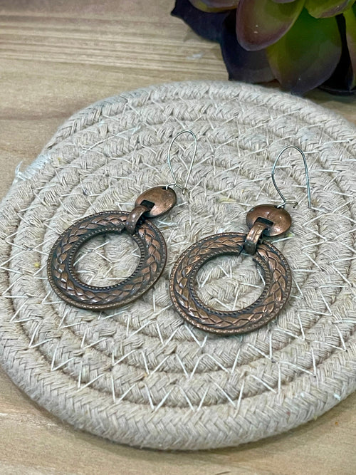Vintage Handmade Copper Circle Dangle Earrings