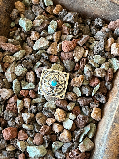 Sterling and Kingman Turquoise Concho Slide, The Cactus Flower