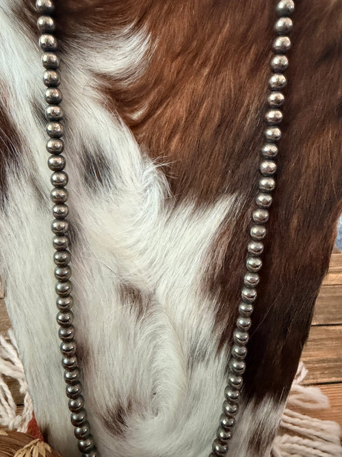 Old Pawn Handcrafted 8mm Sterling Silver Pearl 28” Beaded Necklace