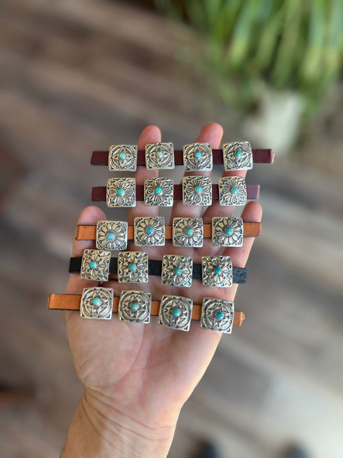 Sterling and Kingman Turquoise Concho Slide, The Cactus Flower