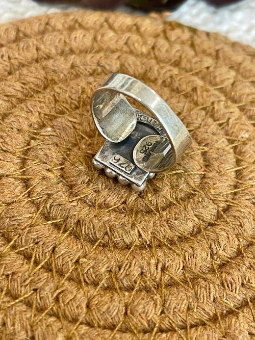 Old Pawn Vintage Sterling Silver & Trolleite Quartz Adjustable Ring