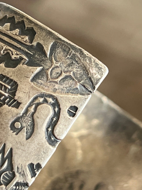 Handcrafted Vintage Fred Harvey Era Symbolic Collage TurquoiseSterling Silver Cuff Bracelet