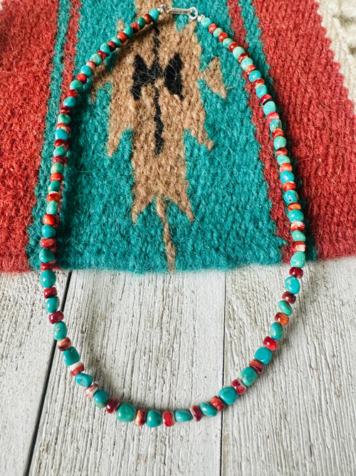 Handcrafted Turquoise, Spiny & Sterling Silver Beaded Necklace