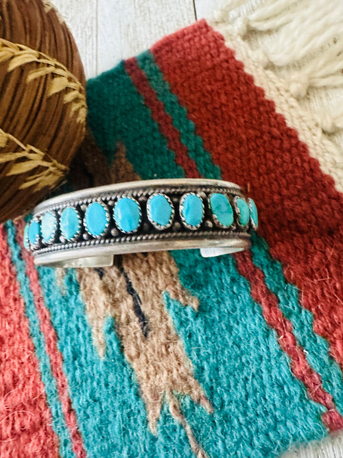 Old Pawn Navajo Sterling Silver & Turquoise Cuff Bracelet /
