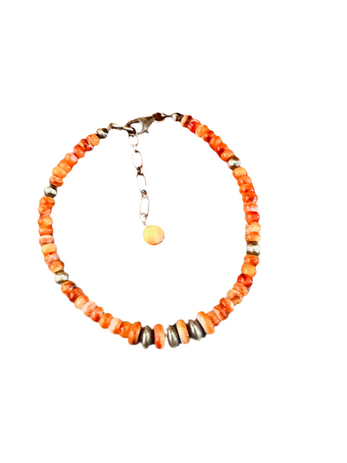 Navajo Sterling Silver Pearl & Spiny Oyster Beaded Bracelet