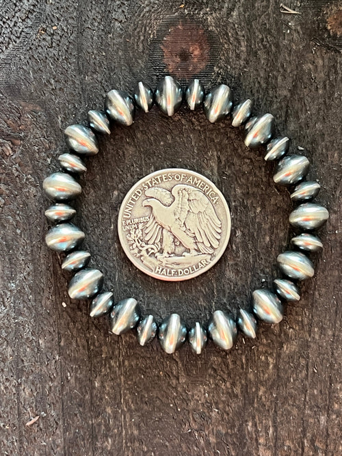 Vinita Cowboy Handcrafted Sterling Silver Stretch 8mm & 10mm Beaded Bracelet