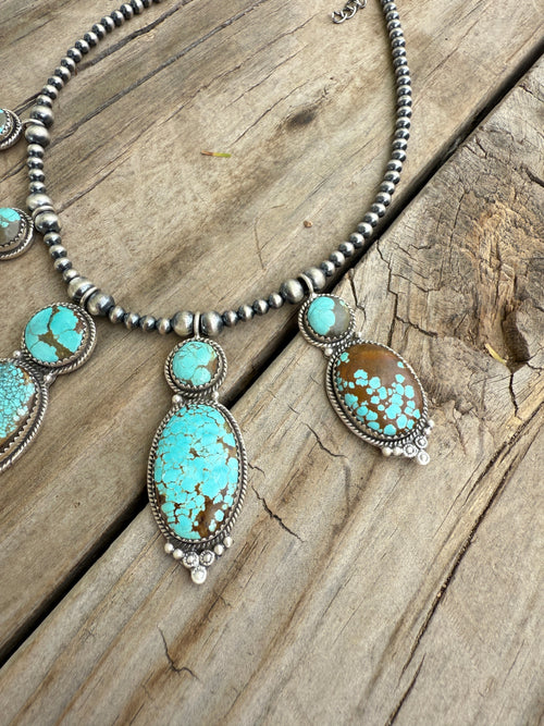 Handmade Sterling Silver Number 8 Turquoise Beaded Necklace with Signed Nizhoni