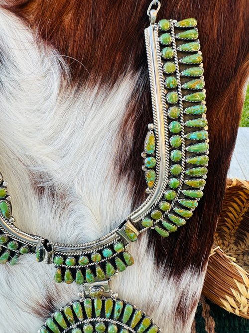 Old Pawn Handcrafted Sterling Silver and Turquoise Cluster Necklace