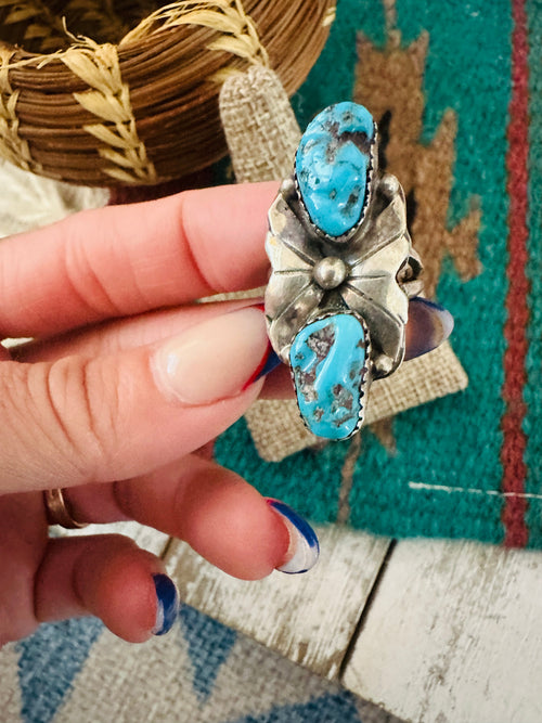 Old Pawn Navajo Sterling Silver & Turquoise Ring Size 6