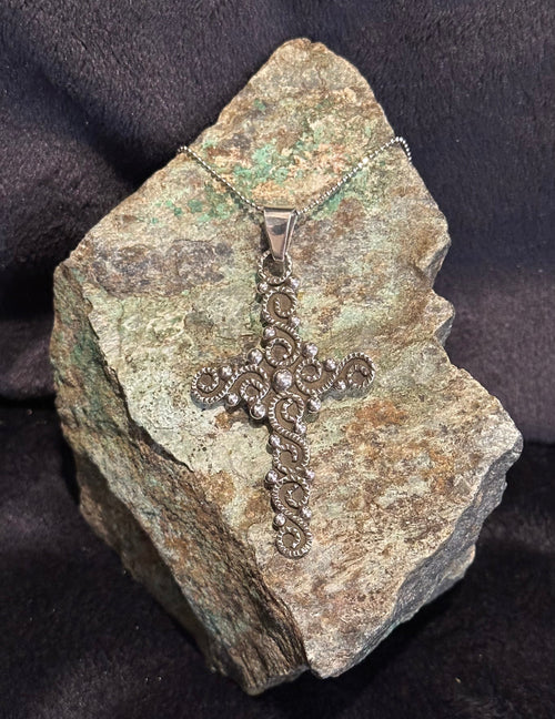 Vintage Oxidized Cross Pendant Necklace
