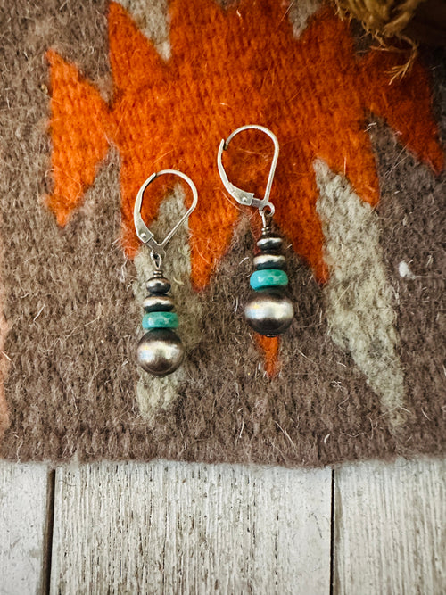 Navajo Turquoise & Sterling Silver Pearl Dangle Earrings