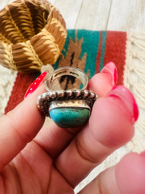 Old Pawn Navajo Sterling Silver & Turquoise Ring Size 6.5