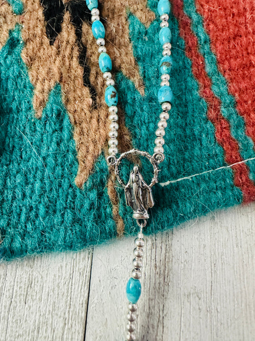 Handcrafted Turquoise & Sterling Silver Beaded Rosary Necklace