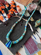 Ronald Chavez Handcrafted Sterling Silver & Multistone Heishi Beaded Santo Domingo Necklace with Tabs