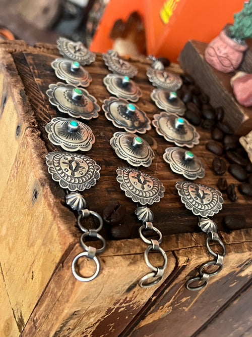 Raymond Coriz Sterling Concho Link Bracelets with Sonoran Mountain Turquoise