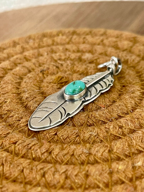 Handcrafted Sterling Silver & Turquoise Feather Charm