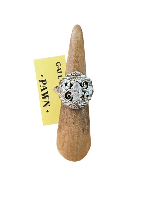 Old Pawn Vintage Handcrafted Sterling Silver & CZ Ring Size 5.25