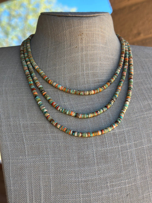 Handcrafted Kingman Turquoise & Spiny Sterling Silver 4mm Beaded Necklace