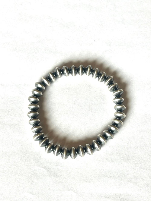 Vinita Cowboy Handcrafted Handmade 5mm Sterling Silver Beaded Stretch Bracelet