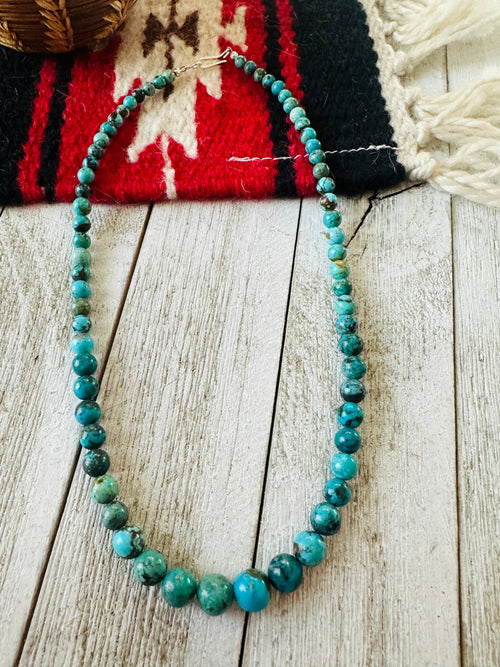 Navajo Turquoise and Sterling Silver Beaded Graduated Necklace 18”