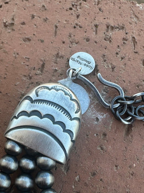 Handcrafted Rose Martin Sterling Silver & Kingman Turquoise Three Strand Necklace