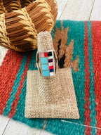 Old Pawn Navajo Sterling Silver & Multi Stone Inlay Ring Size 6