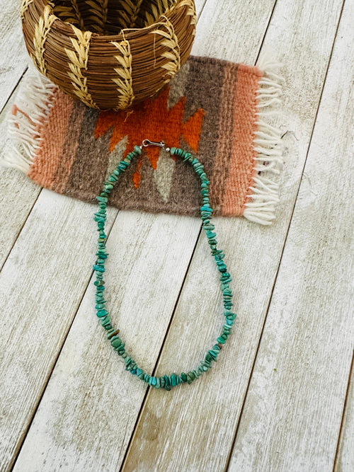 Handcrafted Turquoise & Sterling Silver 14” Beaded Necklace