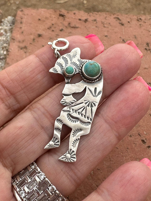 Handmade Sterling Silver and Two Stone Turquoise Kachina Charm