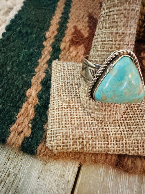 Old Pawn Handcrafted Turquoise & Sterling Silver Ring Size 13