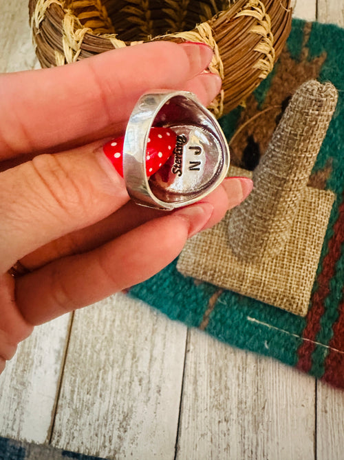 Old Pawn Navajo Sterling Silver & Multi Stone Inlay Ring Size 11.5