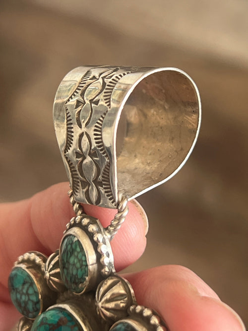 Apache Made Sterling Silver, Hubei Turquoise & Chrysocolla Cluster Pendant by Rosella Paxson