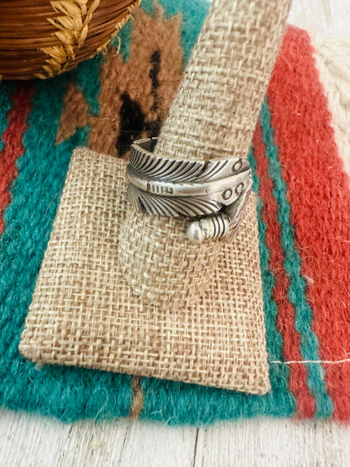 Old Pawn Navajo Sterling Silver Feather Adjustable Band Ring