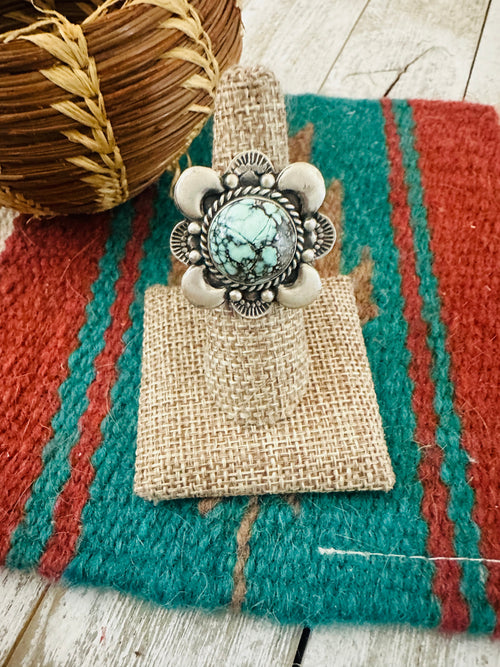 Handcrafted Old Pawn Sterling Silver & Turquoise Ring Size 6.75