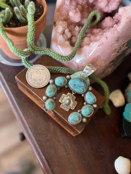 Apache Made Sterling Silver and Egyptian Turquoise Naja Pendant by Rosella Paxson