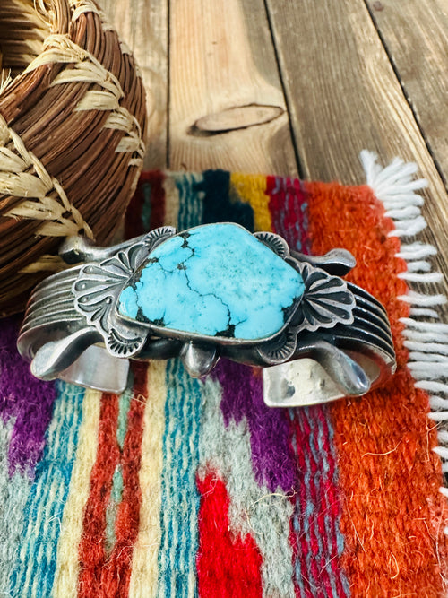 Handcrafted Old Pawn Turquoise & Sterling Silver Cuff Bracelet by Harold Becenti