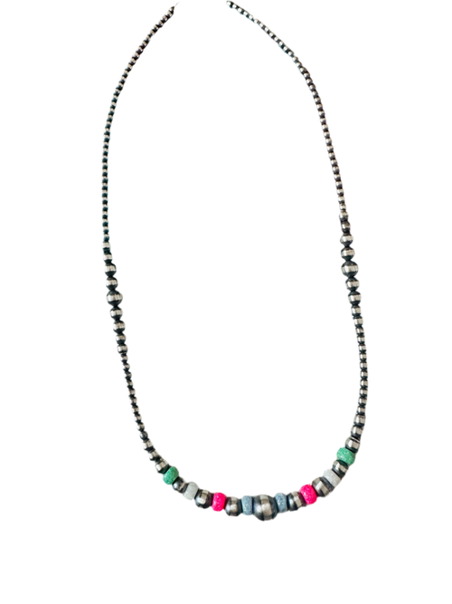 Handcrafted Sherbet Opal & Sterling Silver Beaded Necklace 18”