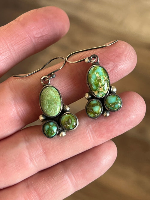 Navajo Sterling Silver and Sonoran Gold Turquoise Electric Rainbow Cluster Necklace with Earrings by Bea Tom