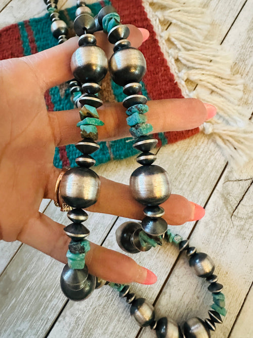 Navajo Turquoise & Sterling Silver Pearl Beaded Necklace