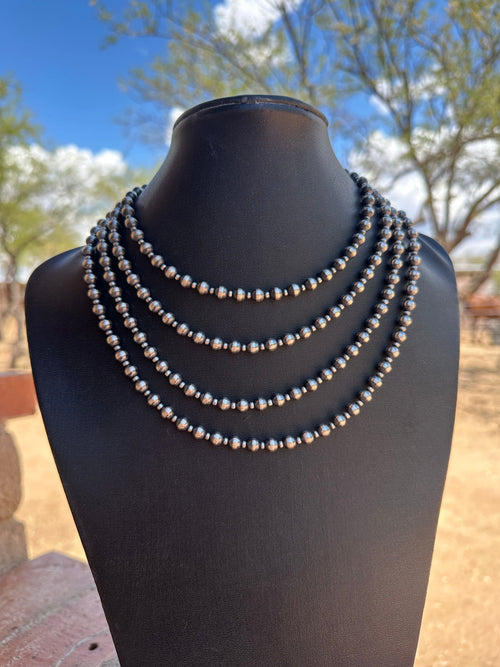 Handcrafted Patterned Pearl Style 3-6mm Sterling Silver Beaded Necklaces