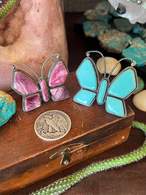 Old Pawn Navajo Sterling Silver and Purple Spiny Oyster Butterfly Ring by Anthony Skeets, Size 11