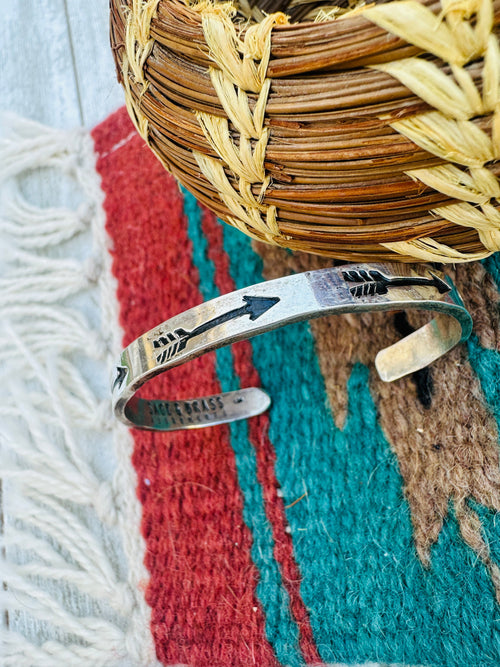 Old Pawn Hand Stamped Sterling Silver Arrow Cuff Bracelet